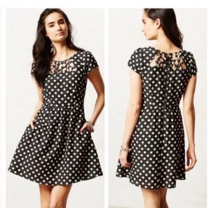 NWT Anthropologie Maeve Polka Dot Fit & Flare Dress Lace-Up Neck size 0